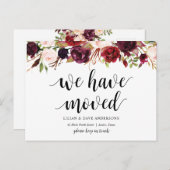 Burgundy floral, we hebben de aankondiging verplaa briefkaart (Voorkant / Achterkant)