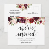 Burgundy floral, we hebben de aankondiging verplaa briefkaart (Voorkant / Achterkant)