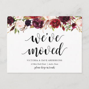 Burgundy floral, we hebben de aankondiging verplaa briefkaart