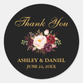 Burgundy Floral Weddenschap Hartelijk dank voor Go Ronde Sticker (Voorkant)
