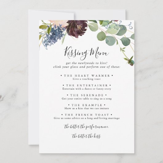 Burgundy Floral Weddenschap Menu Spel Card (Voorkant)
