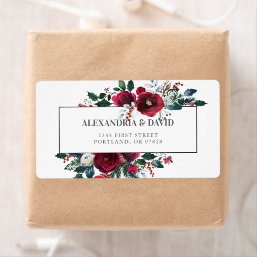 Burgundy Floral Wedding Adresetiketten Etiket (Insitu)