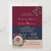 Burgundy Floral Wedding All in One Kaart (Voorkant)