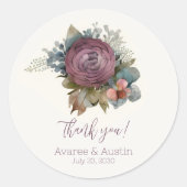 Burgundy Floral Wedding Bedankt Ronde Sticker (Voorkant)