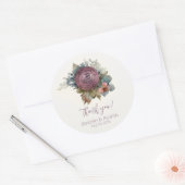 Burgundy Floral Wedding Bedankt Ronde Sticker (Envelop)