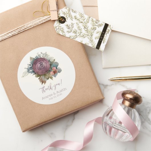 Burgundy Floral Wedding Bedankt Ronde Sticker (Geschenken)