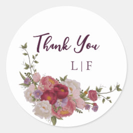 Burgundy Floral Wedding Bedankt Ronde Sticker