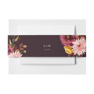 Burgundy Floral Wedding Belly Bands Uitnodigingen Wikkel