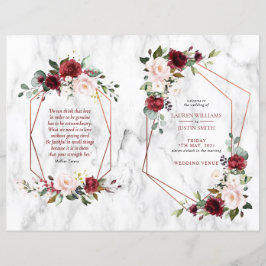 Burgundy Floral Wedding Booklet Programme 1/2 pagi