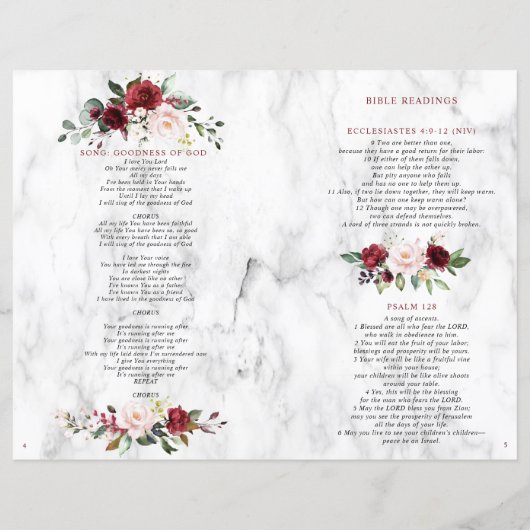 Burgundy Floral Wedding Booklet Programme 2/2 pagi (Achterkant)