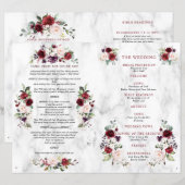 Burgundy Floral Wedding Booklet Programme 2/2 pagi (Voorkant / Achterkant)