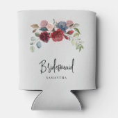 Burgundy Floral Wedding Bridesmaid Persoonlijk Blikjeskoeler (Achterkant)