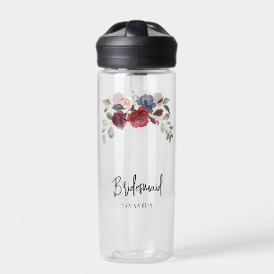 Burgundy Floral Wedding Bridesmaid Persoonlijk Waterfles