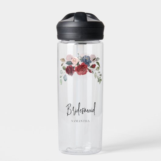 Burgundy Floral Wedding Bridesmaid Persoonlijk Waterfles (Voorkant)