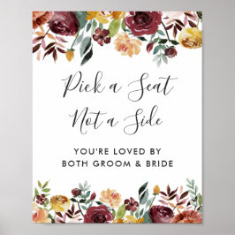 Burgundy Floral Wedding Ceremony Pick a Seat Sign Poster