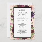 Burgundy Floral Wedding Ceremony Programme - Roze Kaart (Voorkant)