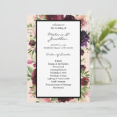 Burgundy Floral Wedding Ceremony Programme - Roze Kaart (Staand voorkant)