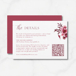 Burgundy Floral Wedding Details Card QR Code Informatiekaartje