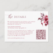 Burgundy Floral Wedding Details Card QR Code  Informatiekaartje (Voorkant)