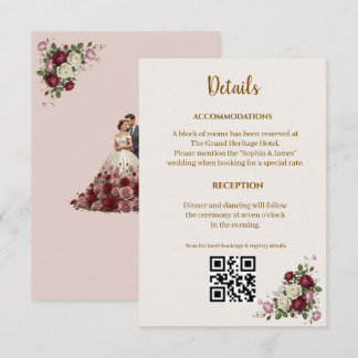  Burgundy Floral Wedding Details Enclosure Card Informatiekaartje
