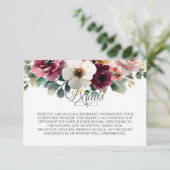 Burgundy Floral Wedding Details Informatiekaartje (Staand voorkant)