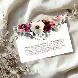Burgundy Floral Wedding Details Informatiekaartje