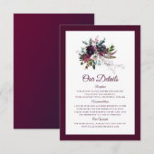Burgundy Floral Wedding Details Informatiekaartje (Voorkant / Achterkant)