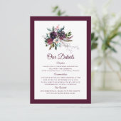 Burgundy Floral Wedding Details Informatiekaartje (Staand voorkant)
