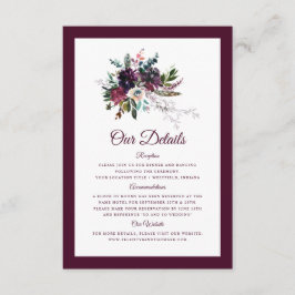 Burgundy Floral Wedding Details Informatiekaartje