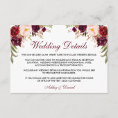 Burgundy Floral Wedding Details-kaart Informatiekaartje (Voorkant)