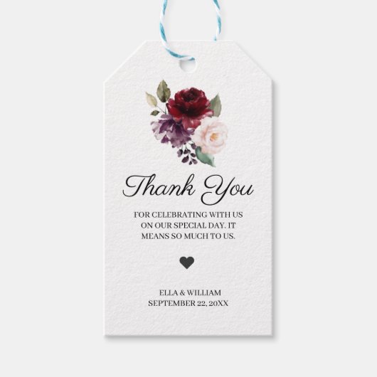 Burgundy Floral Wedding Favor Cadeaulabel (Voorkant)