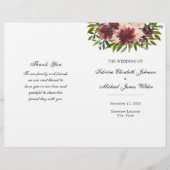 Burgundy Floral Wedding Folded Programme (Voorkant)