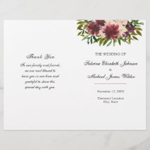 Burgundy Floral Wedding Folded Programme