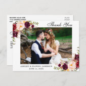 Burgundy Floral Wedding Foto Dank je Briefkaart (Voorkant / Achterkant)