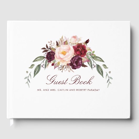 Burgundy Floral Wedding Gastenboek (Voorkant)