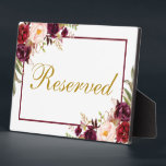 Burgundy Floral Wedding Gold gereserveerd voor 5x7 Fotoplaat<br><div class="desc">Waterverf Floral Burgundy Marsala Gold Wedding Gereserveerd 5x7 Tafel Plaque - Lijst Bourgogne</div>