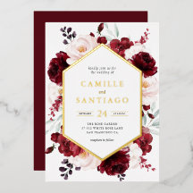 Burgundy Floral Wedding Invitation