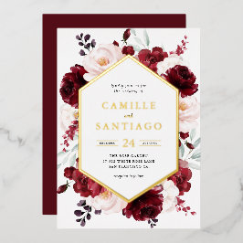 Burgundy Floral Wedding Invitation Folie Uitnodiging