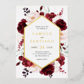 Burgundy Floral Wedding Invitation Folie Uitnodiging (Voorkant)