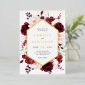 Burgundy Floral Wedding Invitation Folie Uitnodiging (Staand Voorkant)