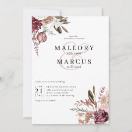 Burgundy Floral Wedding Invitation Kaart