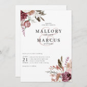 Burgundy Floral Wedding Invitation Kaart (Voorkant / Achterkant)