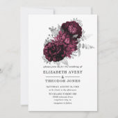 Burgundy Floral Wedding Invitation Kaart (Voorkant)