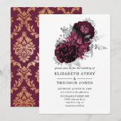 Burgundy Floral Wedding Invitation Kaart (Voorkant / Achterkant)