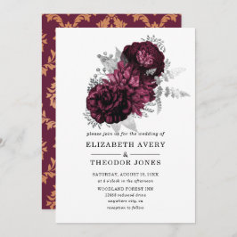 Burgundy Floral Wedding Invitation Kaart