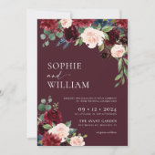 Burgundy Floral Wedding Invitation Kaart (Voorkant)