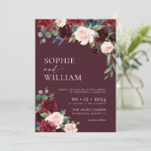 Burgundy Floral Wedding Invitation Kaart (Staand voorkant)