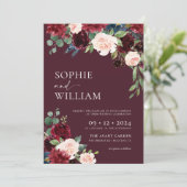 Burgundy Floral Wedding Invitation Kaart (Staand voorkant)