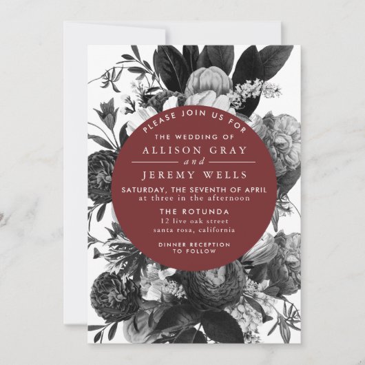 Burgundy Floral Wedding Invitation Kaart (Voorkant)