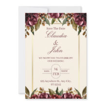Burgundy Floral Wedding Invitation